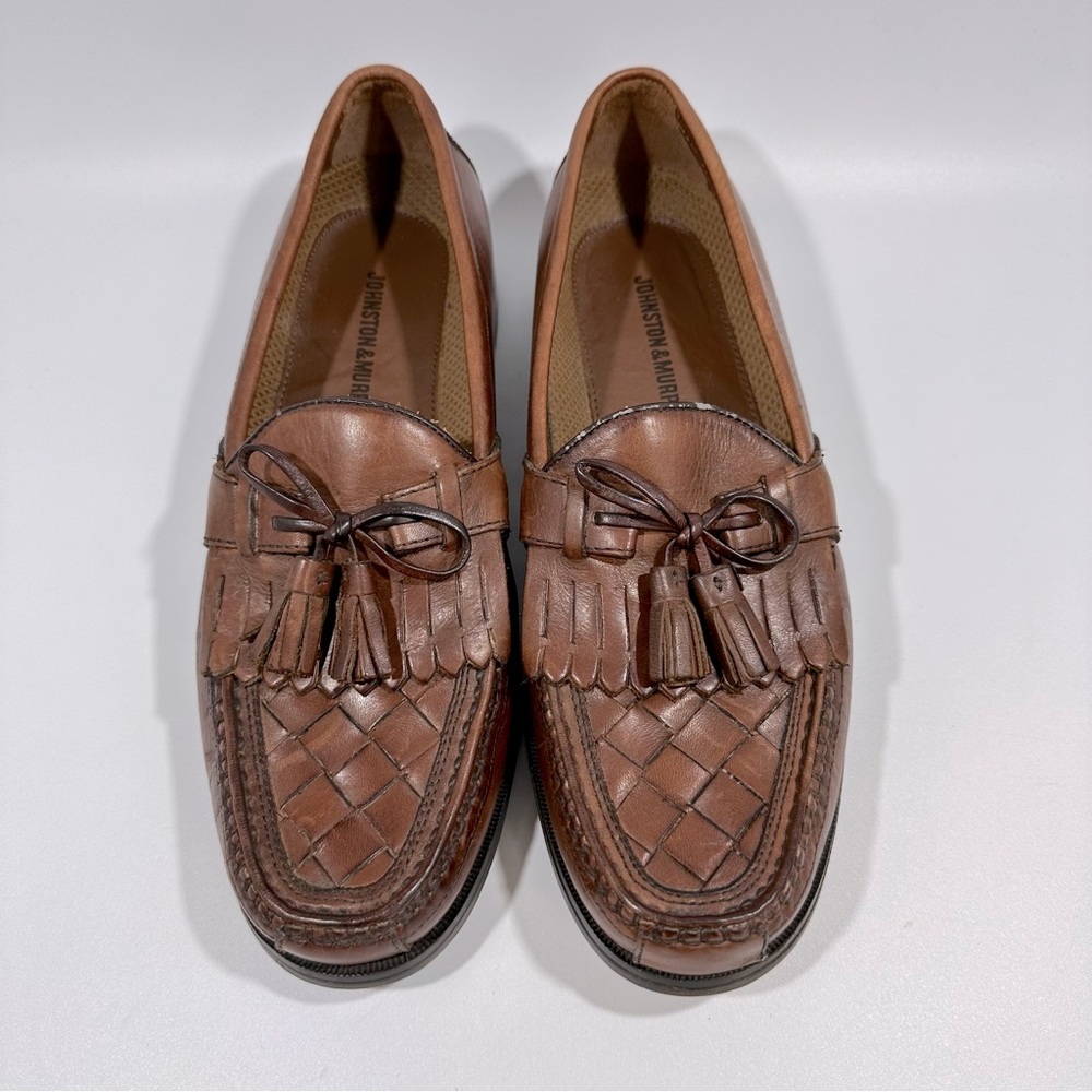 Johnston & Murphy Men’s Halsey Kiltie Tassel Brown Woven Leather Loafers 9.5